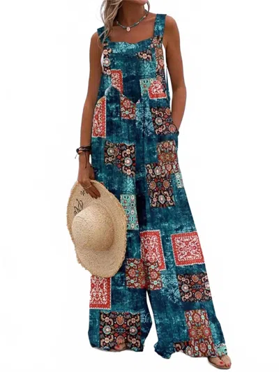 Trendsi Full Size Floral Wide-leg Overalls Plus Size In Deep Teal