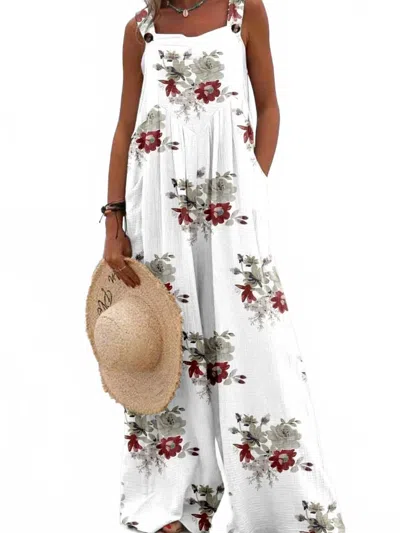 Trendsi Full Size Floral Wide-leg Overalls Plus Size In White
