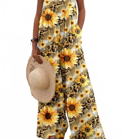 Trendsi Full Size Floral Wide-leg Overalls Plus Size In Yellow