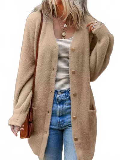 Trendsi Fuzzy Buttoned Cardigan In Camel In White