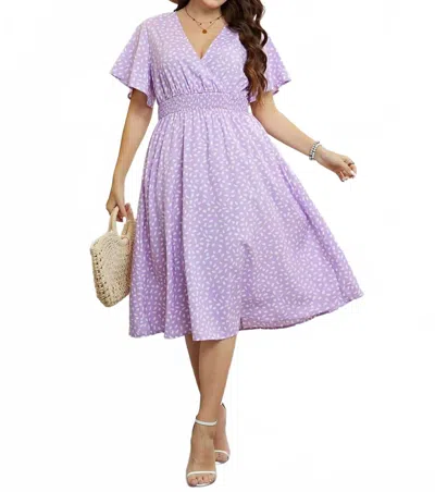 Trendsi Plus Size Printed Smocked Waist Surplice Dress In Lavender In Purple