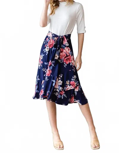 Trendsi Reborn J Floral Wrap Ruffled Dress In Navy In Blue