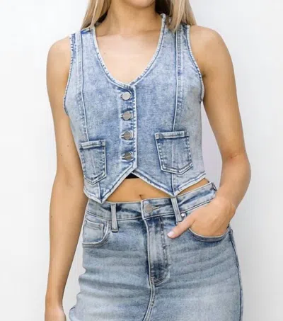 Trendsi Risen Button Down Crop Denim Vest In Light In Blue