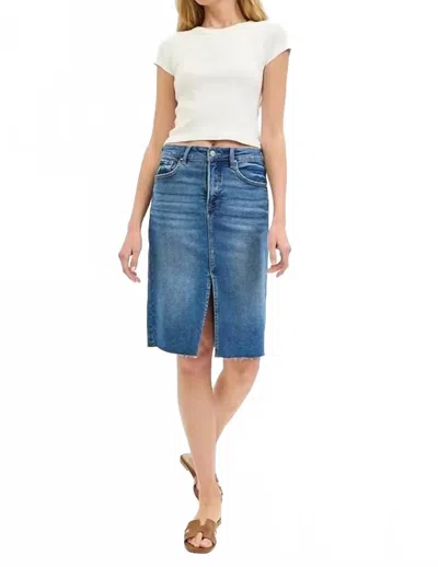 Trendsi Risen Full Size High Rise Front Slit Pencil Skirts Plus Size In Medium Wash In Blue