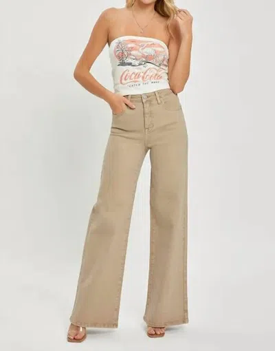 Trendsi Risen Full Size Tummy Control High Rise Wide Leg Jeans Plus Size In Tan In Brown