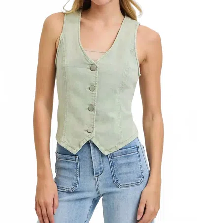 Trendsi Risen Full Size V Neck Button Down Vest Plus Size In Pistachio In Gray