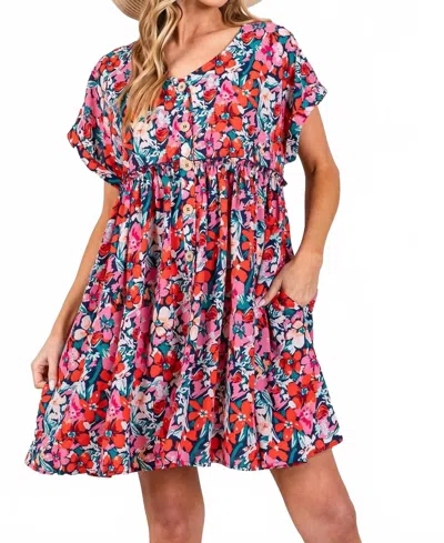 Trendsi Sage + Fig Floral Button Down Short Sleeve Mini Dress In Multi