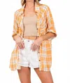Trendsi Sage + Fig Plaid Button Up Side Slit Shirt In Apricot In Yellow