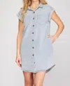 Trendsi She + Sky Full Size Folded Cuff Button Down Washed Twill Shirt Dress Plus Size In Blue Grey In Blue