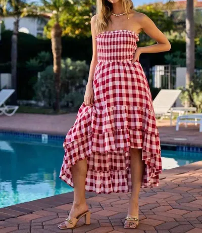 Trendsi Smocked Body Off Shoulder Check Dress In Red/ivory