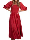 Trendsi Smocked Swiss Dot Square Neck Dress - Plus In Scarlet In Red