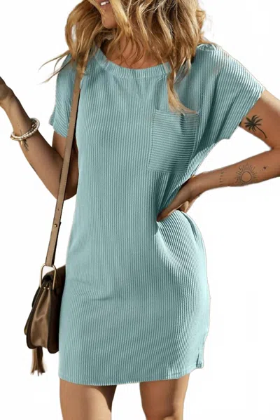 Trendsi Striped Ribbed Knit T-shirt Shift Dress In Blue