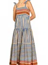 Trendsi Striped Tie-shoulder Tiered Maxi Dress In Blue In Neutral