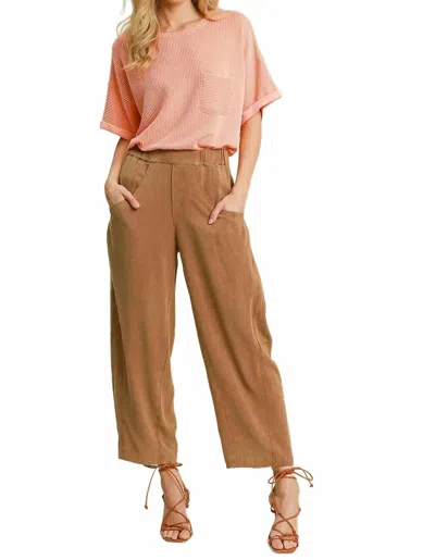 Trendsi Umgee Elastic Waist Baggy Fit Pants With Pockets In Caramel In Brown