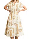 Trendsi Umgee Full Size Abstract Print Elastic Waist Midi Dress Plus Size In Tan In Neutral