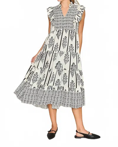 Trendsi Umgee Full Size Boarder Print Midi Dress Plus Size In Cream/black