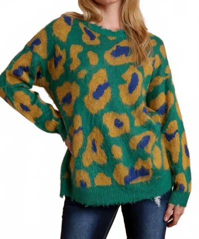 Trendsi Umgee Full Size Leopard Destroyed Rib Band Sweater Plus Size In Green