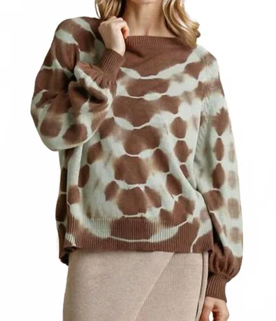 Trendsi Umgee Full Size Ribbed Hem Tie Dye Round Neck Sweater Plus Size In Coffee Brown
