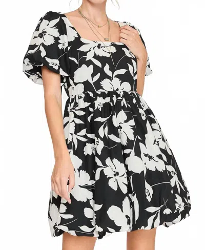 Trendsi Umgee Full Size Two Tone Floral Print Babydoll Dress Plus Size In Black/white In Multi