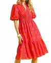Trendsi Umgee Printed Midi Dress With Ruffled Hem In Red In Red