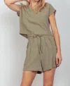 Trendsi Very J Woven Cropped Top & Waist Tie Shorts Set In Sage In Green