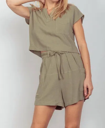 Trendsi Very J Woven Cropped Top & Waist Tie Shorts Set In Sage In Green