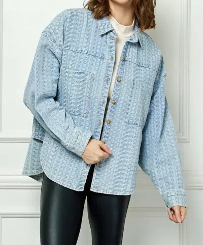 Trendsi Veveret Button Up Dropped Shoulder Denim Top In Light Denim In Blue