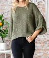 Trendsi Veveret Round Neck Roll-up Sweater In Olive In Green