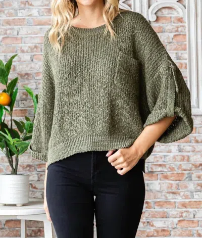 Trendsi Veveret Round Neck Roll-up Sweater In Olive In Green