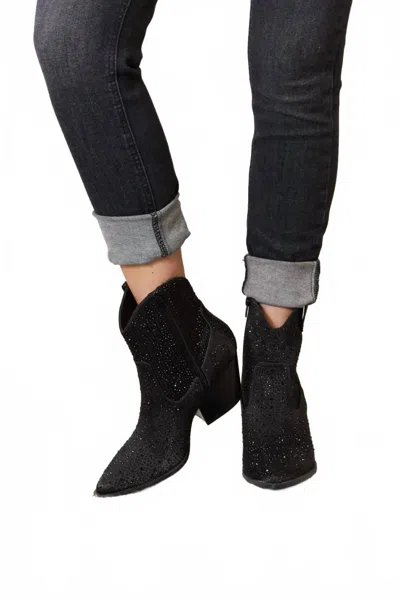 Trendsi Women's East Lion Corp Rhinestone Ankle Cowboy Boots In Black Rhinestone