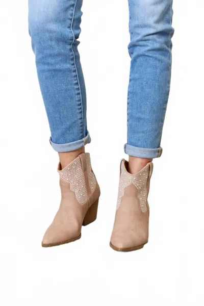 Trendsi Women's East Lion Corp Rhinestone Ankle Cowgirl Booties In Blush