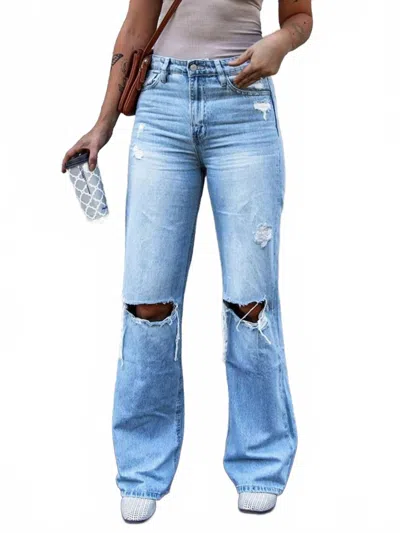 Trendsi Women's High Waist Distressed Jeans In Light Blue