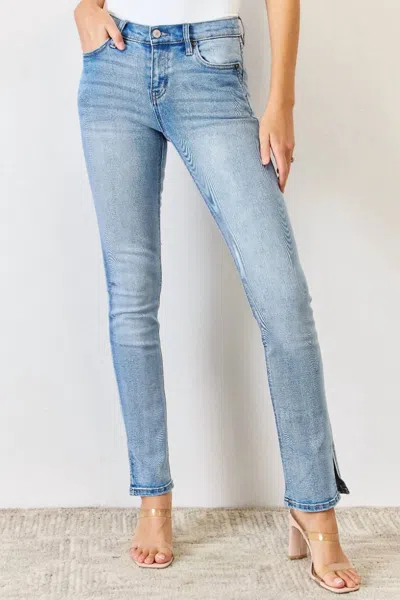 Trendsi Women's Mid Rise Y2k Slit Bootcut Jeans In Medium Wash