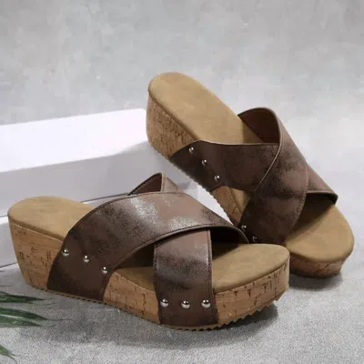 Trendsi Women's Open Toe Wedge Sandals In Brown