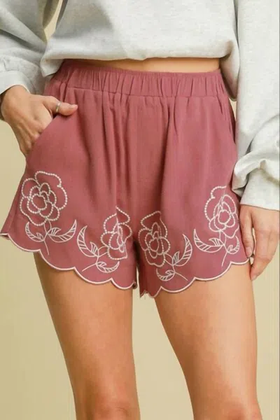 Trendsi Women's Umgee Full Size Linen Blend Shorts With Floral Embroidered Details Plus Size In Dusty Pink