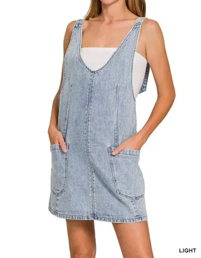 Trendsi Zenana Denim Overall Mini Dress In Light Wash