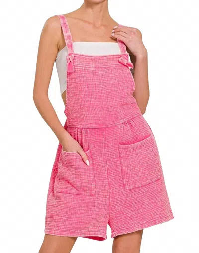 Trendsi Zenana Woven Double Gauze Acid Washed Romper In Fuchsia
