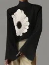 Trendy New Look Flared Sleeves Flower Print High-neck T-shirts Top In Black In Black