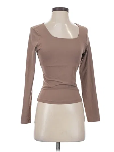 Pre-owned Trendy Queen Long Sleeve Top Brown Scoop Neck Tops