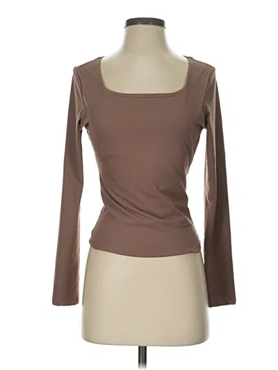 Pre-owned Trendy Queen Long Sleeve Top Brown Scoop Neck Tops