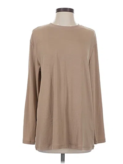Pre-owned Trendy Queen Long Sleeve Top Tan Crew Neck Tops