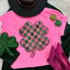 TRENDY TEE CO. NEON PINK CHECKERED SHAMROCK SEQUIN PATCH TEE