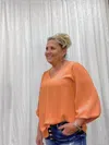 Très Bien Mimi V-neck Cinched Sleeve Top In Spice In Orange