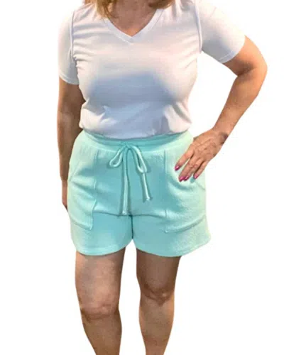 Très Bien Misty Waffle Knit Lounge Short In Cool Mint Green In White
