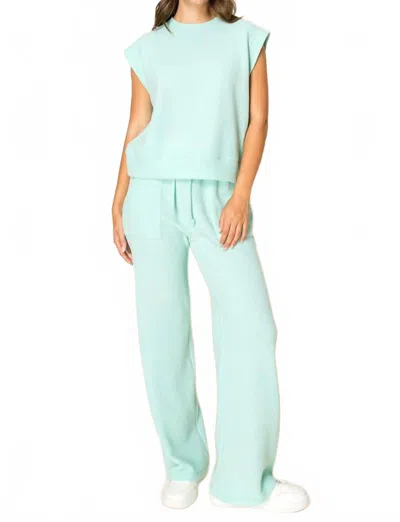 Très Bien Misty Waffle Knit Wide Leg Pant In Mint Green In Blue