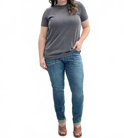 Très Bien Radiantly Ribbed Crew Neck Tee In Charcoal In Blue
