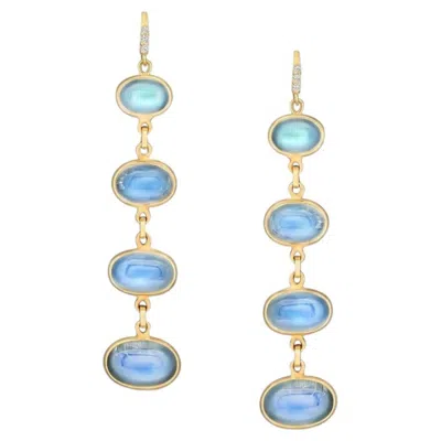 Pre-owned Tresor Collection 18k Yellow Gold Rainbow Moonstone Earrings Modern Fine Jewelry By Tresor Collect