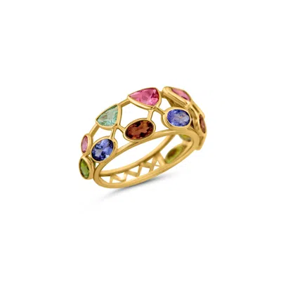 Pre-owned Tresor Collection 3.20ct Multi-gemstone Ring In 18k Yellow Gold, Usa