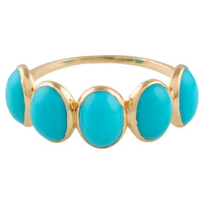 Pre-owned Tresor Collection 3.22ct Oval Turquoise Ring In 18k Yellow Gold, Usa