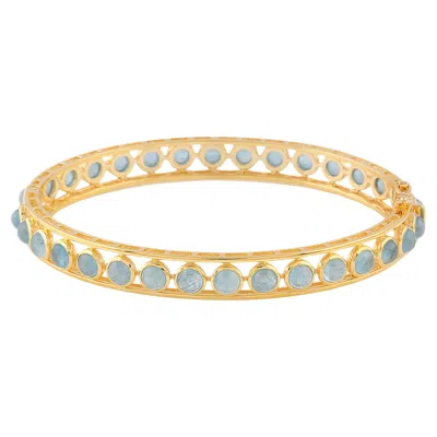 Pre-owned Tresor Collection 7ct Aquamarine Round Bangle In 18k Yellow Gold, Usa